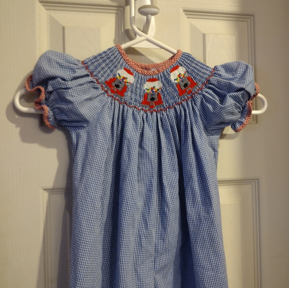 Smockadot Girls Blue Check Short Sleeve Smocked neck Bubblegum machine Pant R